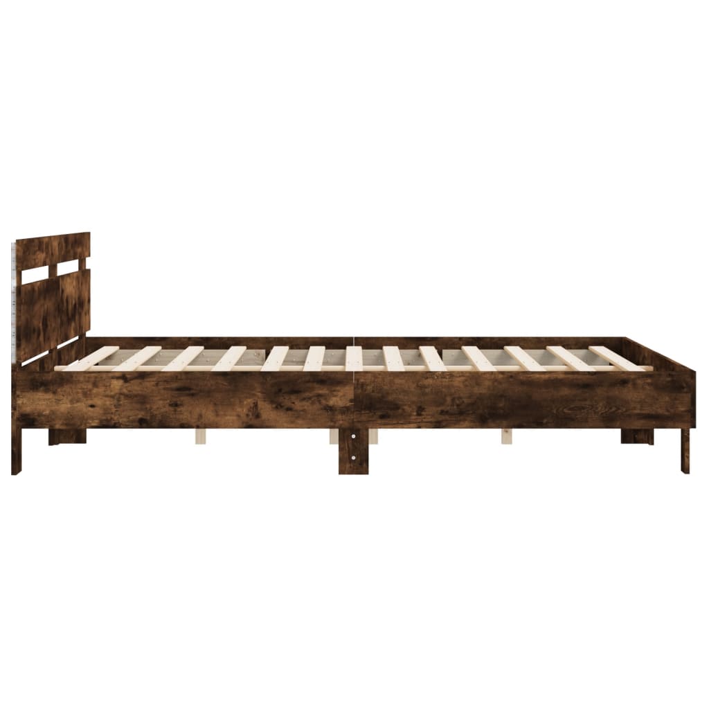 Bed Frame with LED without Mattress Smoked Oak 180x200 cm Super King