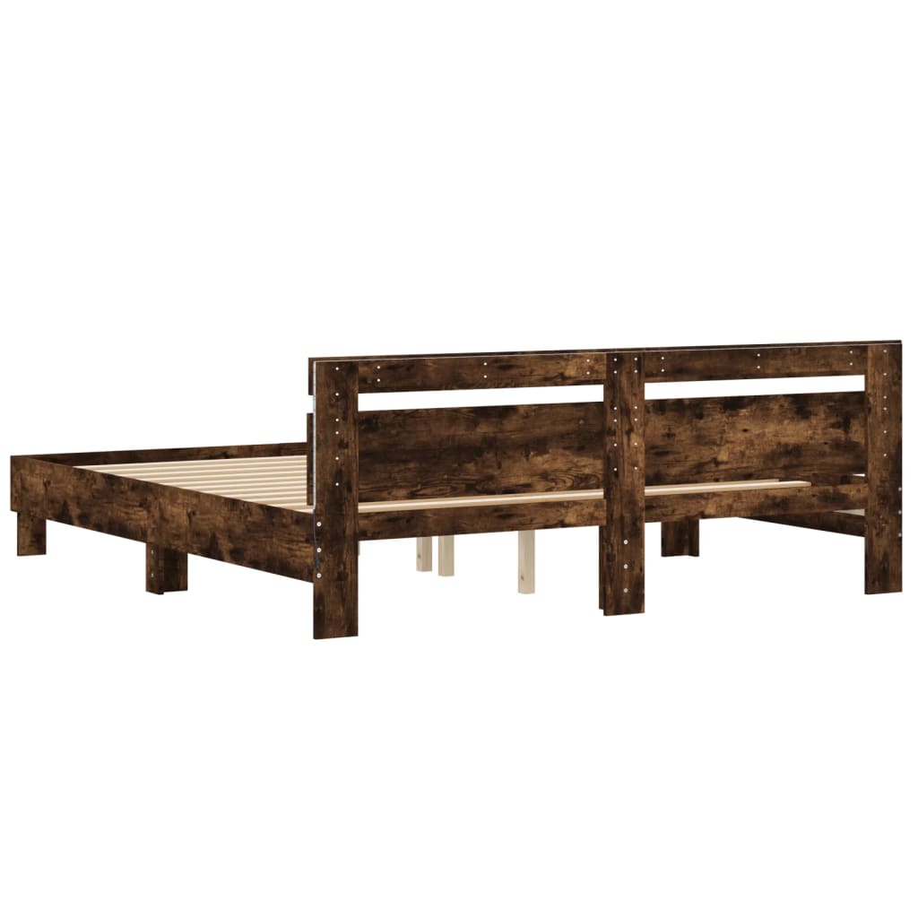 Bed Frame with LED without Mattress Smoked Oak 180x200 cm Super King
