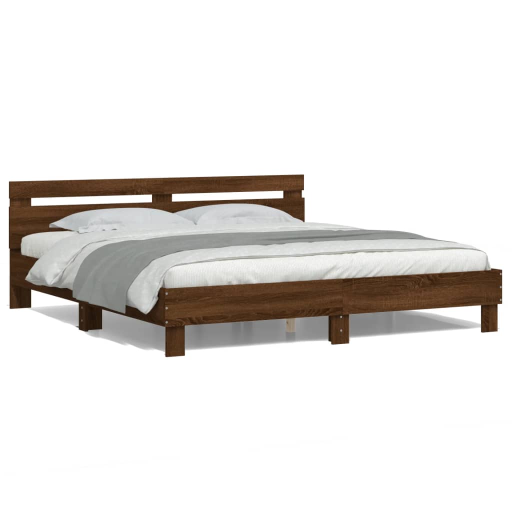 Bed Frame with LED without Mattress Brown Oak 180x200 cm Super King
