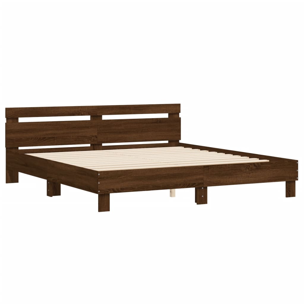 Bed Frame with LED without Mattress Brown Oak 180x200 cm Super King