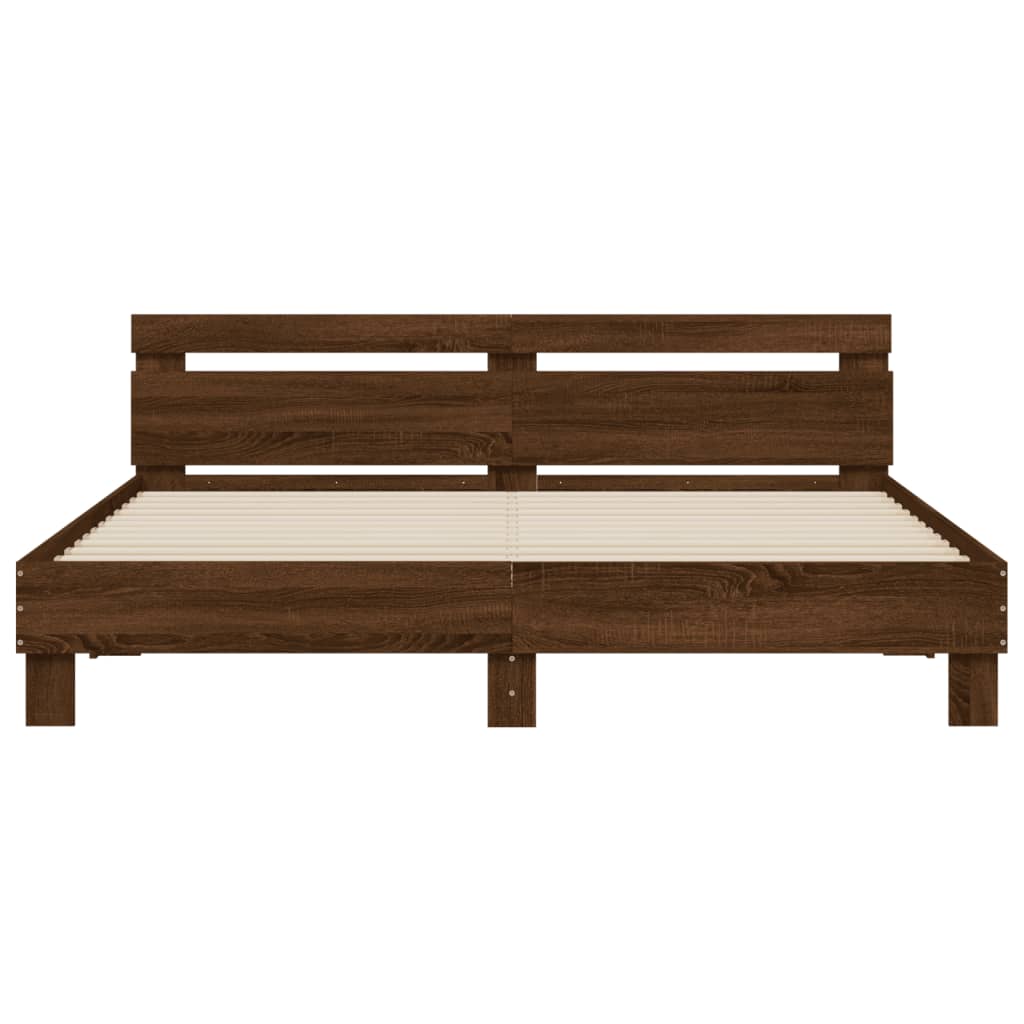 Bed Frame with LED without Mattress Brown Oak 180x200 cm Super King