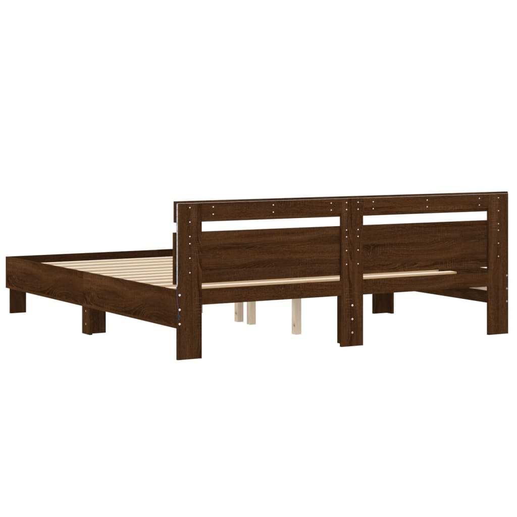 Bed Frame with LED without Mattress Brown Oak 180x200 cm Super King