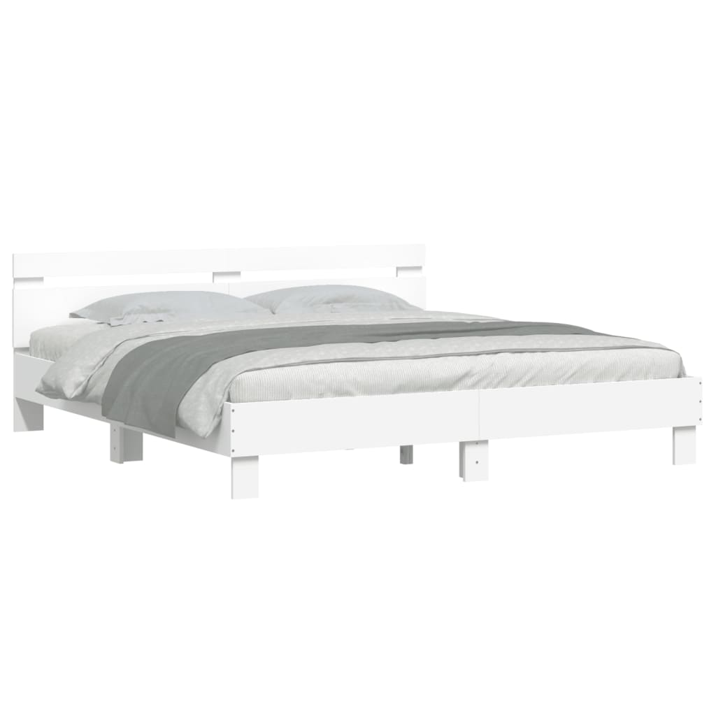 Bed Frame with LED without Mattress White 160x200 cm