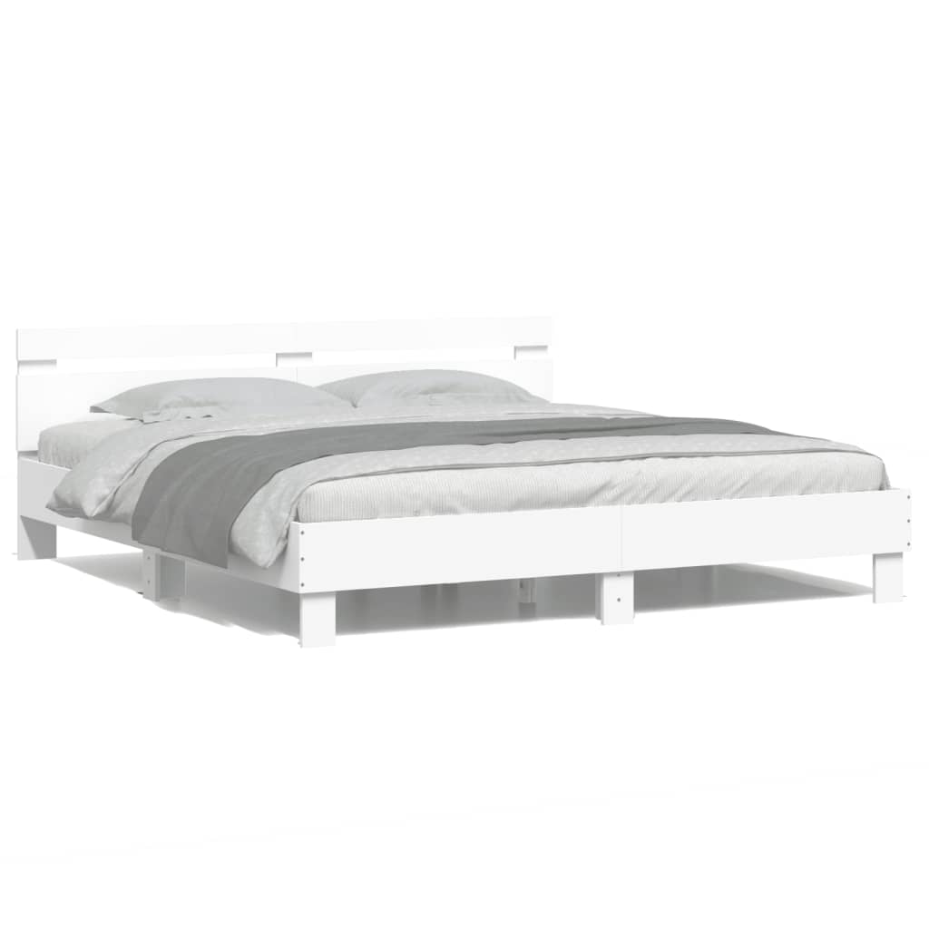 Bed Frame with LED without Mattress White 160x200 cm