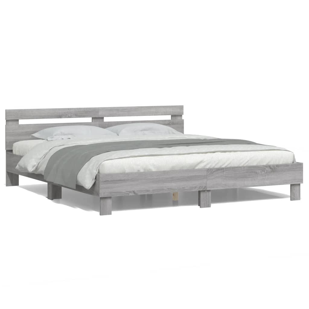 Bed Frame with LED without Mattress Grey Sonoma 160x200 cm