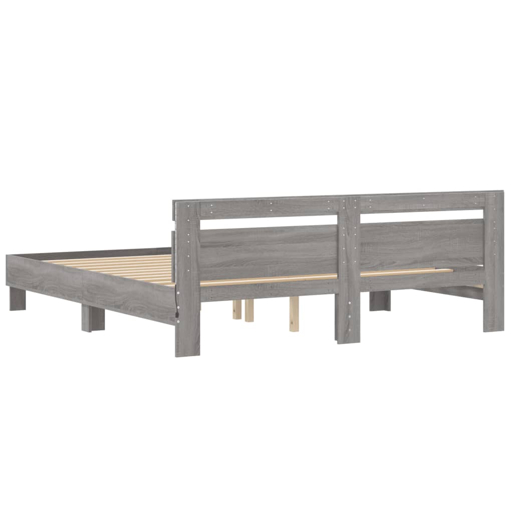 Bed Frame with LED without Mattress Grey Sonoma 160x200 cm