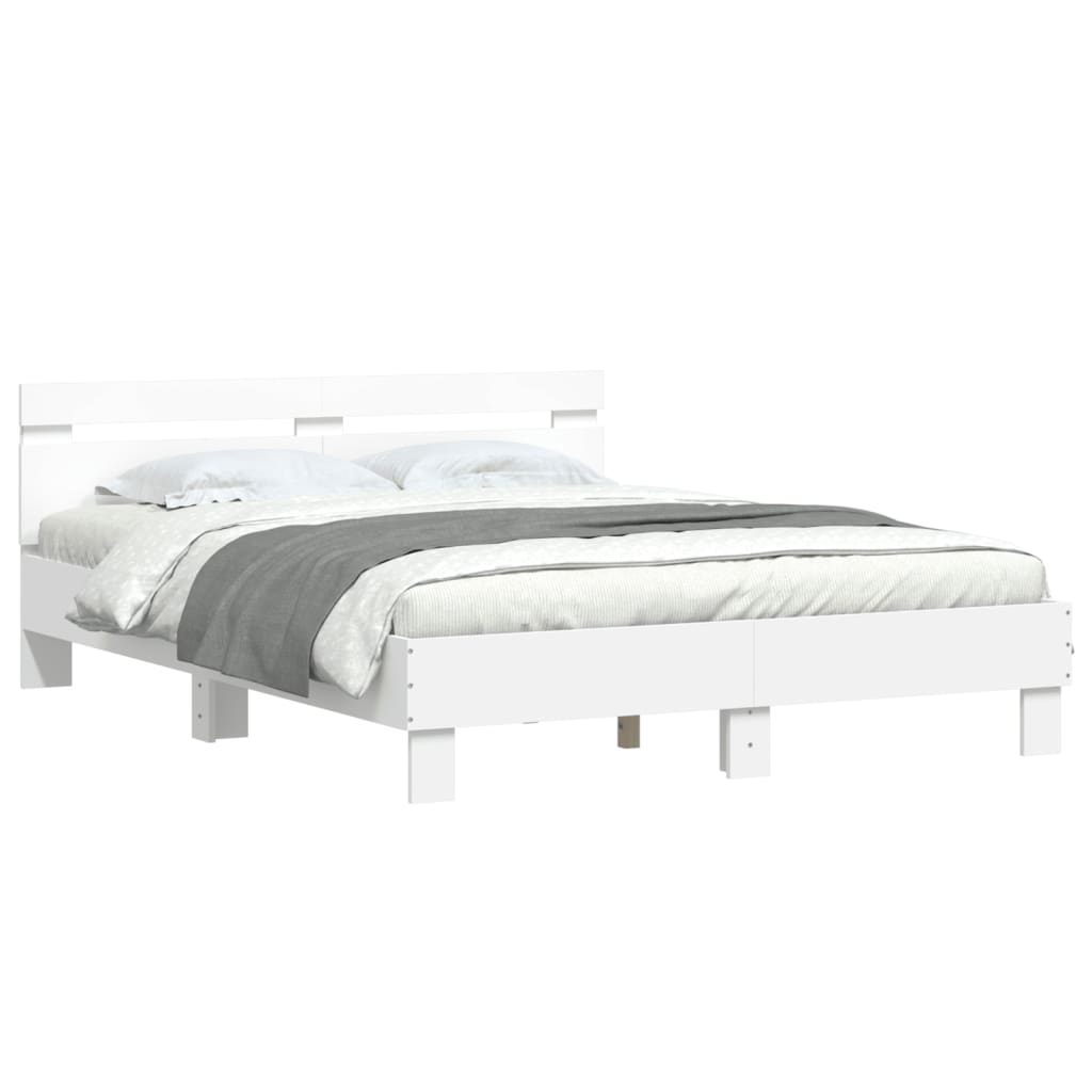 Bed Frame with LED without Mattress White 150x200 cm King Size