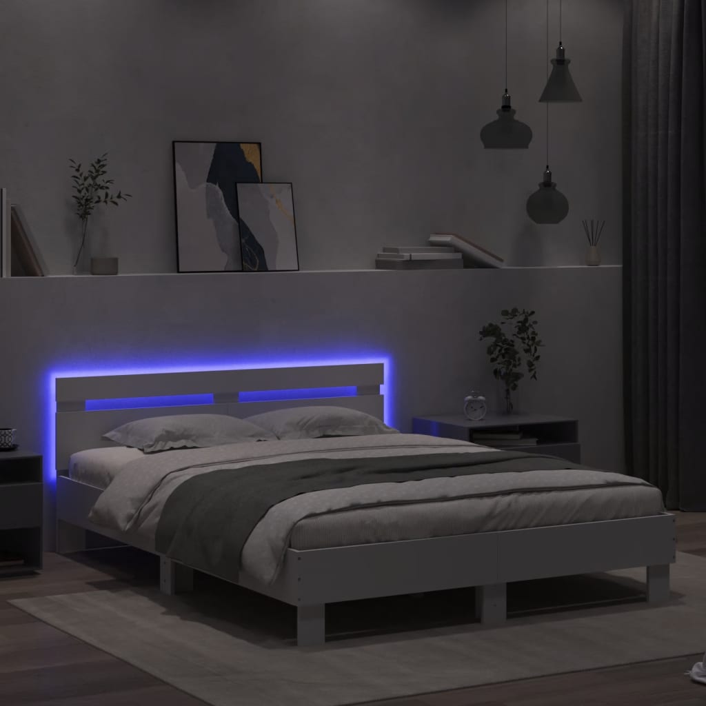 Bed Frame with LED without Mattress White 150x200 cm King Size