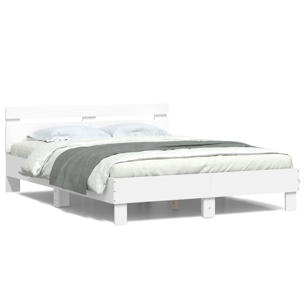 Bed Frame with LED without Mattress White 150x200 cm King Size