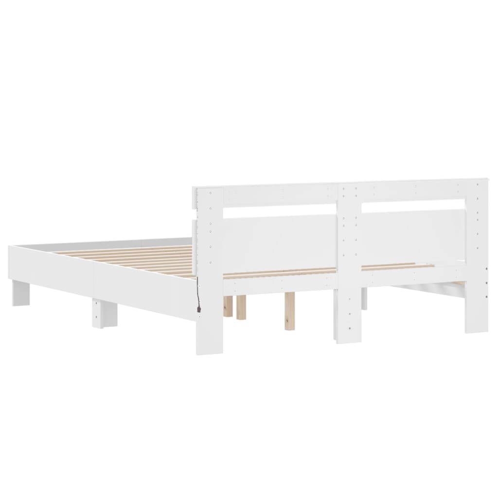 Bed Frame with LED without Mattress White 150x200 cm King Size