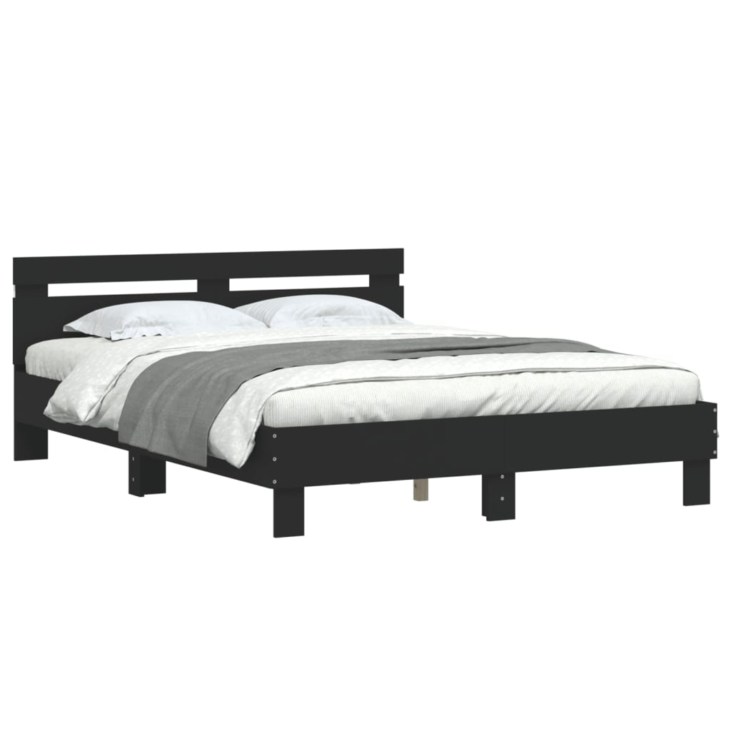 Bed Frame with LED without Mattress Black 150x200 cm King Size