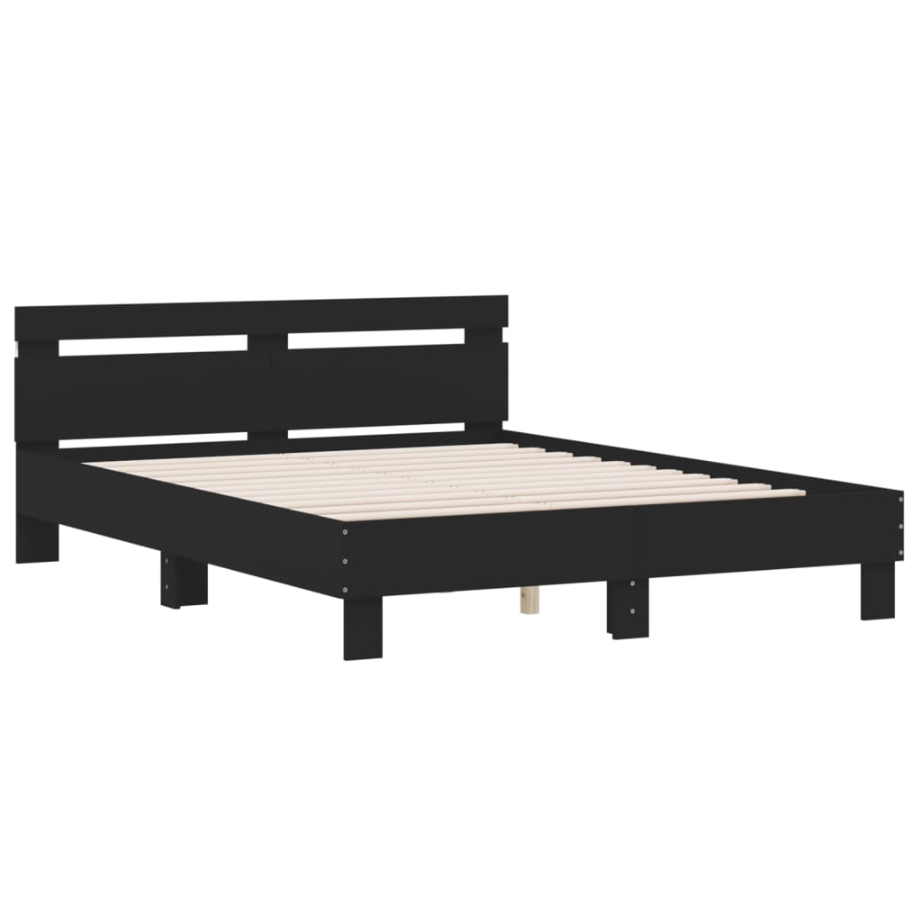 Bed Frame with LED without Mattress Black 150x200 cm King Size