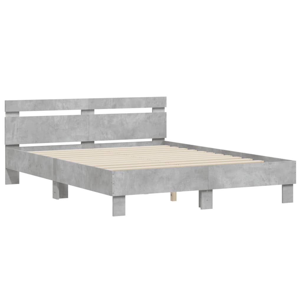 Bed Frame with LED without Mattress Concrete Grey 150x200 cm King Size