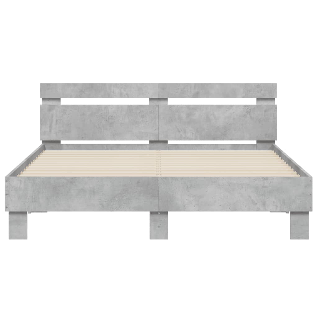 Bed Frame with LED without Mattress Concrete Grey 150x200 cm King Size