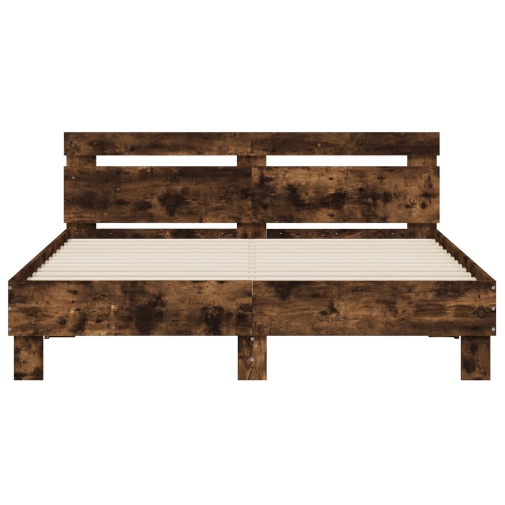Bed Frame with LED without Mattress Smoked Oak 150x200 cm King Size