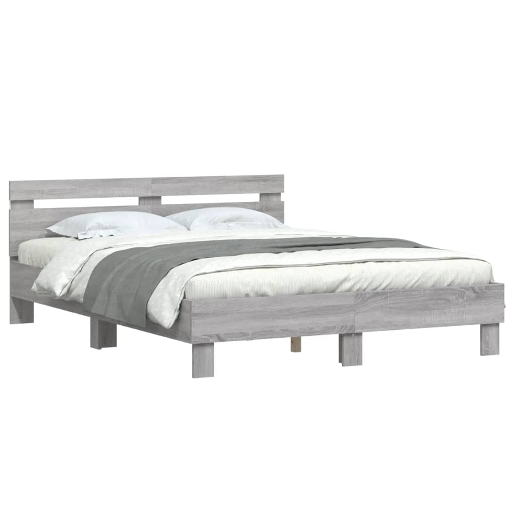 Bed Frame with LED without Mattress Grey Sonoma 150x200 cm King Size