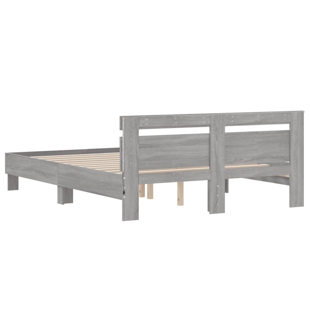 Bed Frame with LED without Mattress Grey Sonoma 150x200 cm King Size
