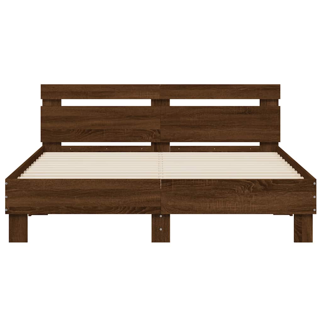 Bed Frame with LED without Mattress Brown Oak 150x200 cm King Size