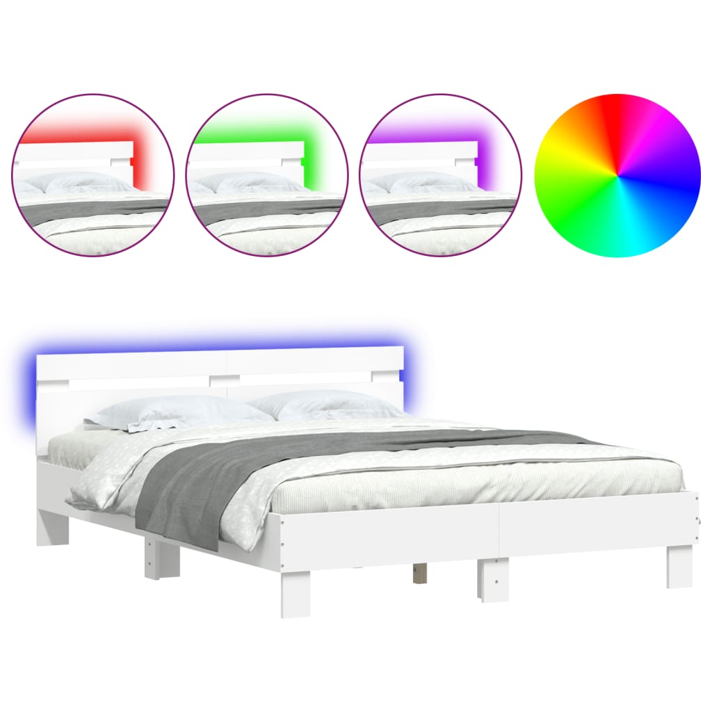 Bed Frame with LED without Mattress White 140x200 cm