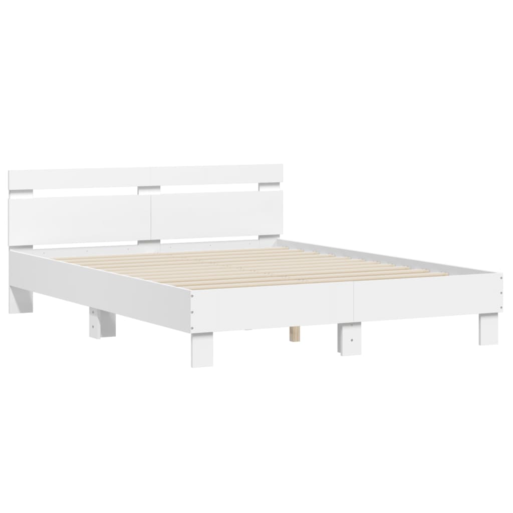 Bed Frame with LED without Mattress White 140x200 cm