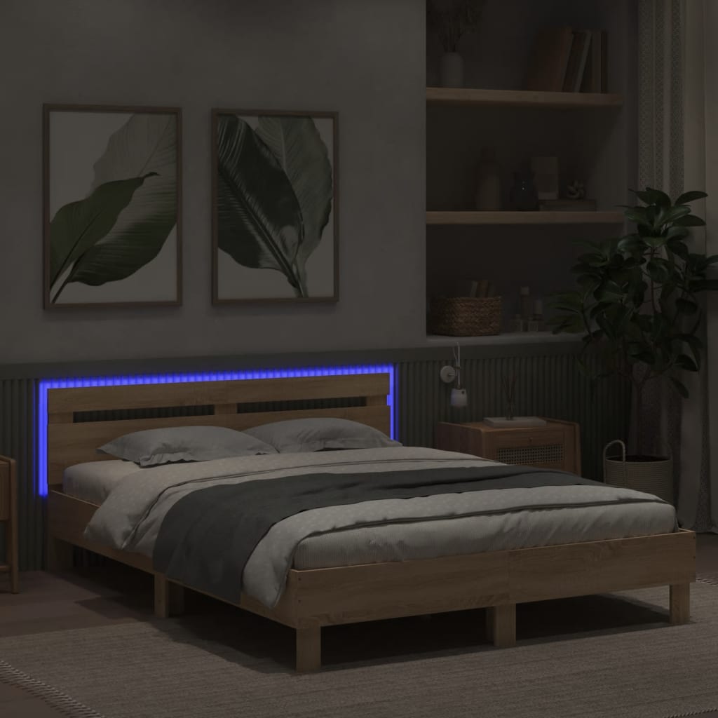Bed Frame with LED without Mattress Sonoma Oak 140x200 cm