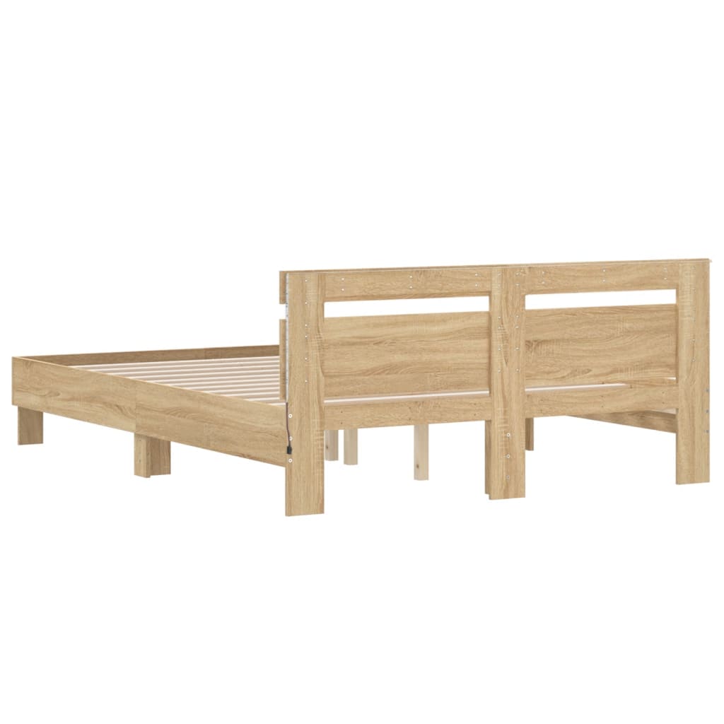 Bed Frame with LED without Mattress Sonoma Oak 140x200 cm