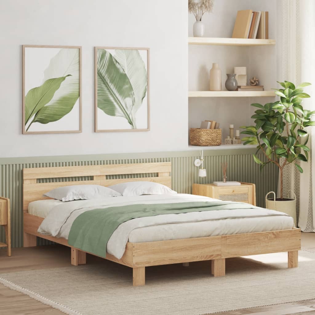 Bed Frame with LED without Mattress Sonoma Oak 140x200 cm