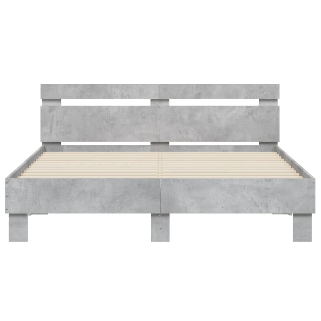 Bed Frame with LED without Mattress Concrete Grey 140x200 cm