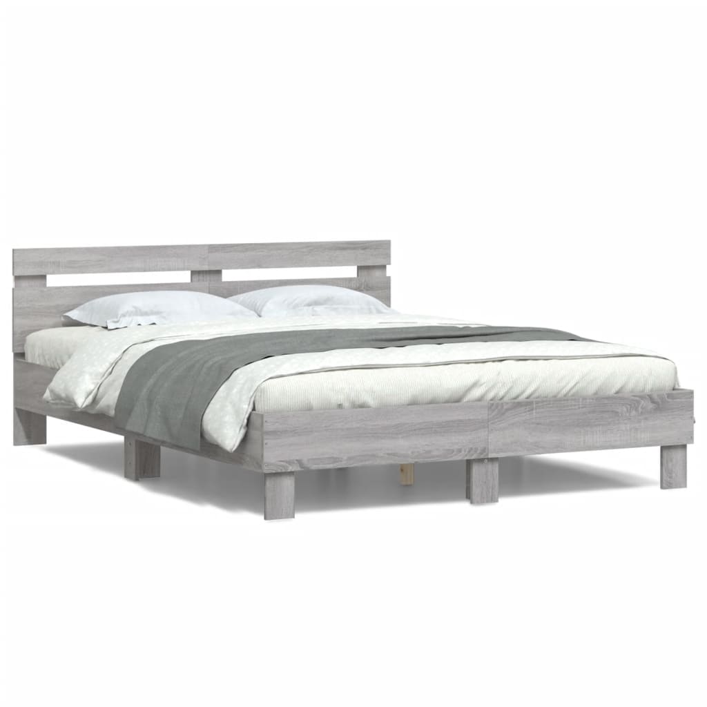 Bed Frame with LED without Mattress Grey Sonoma 140x200 cm