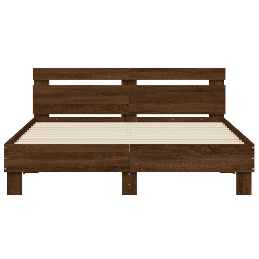 Bed Frame with LED without Mattress Brown Oak 140x200 cm