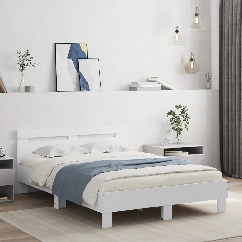 Bed Frame with LED without Mattress White 120x200 cm