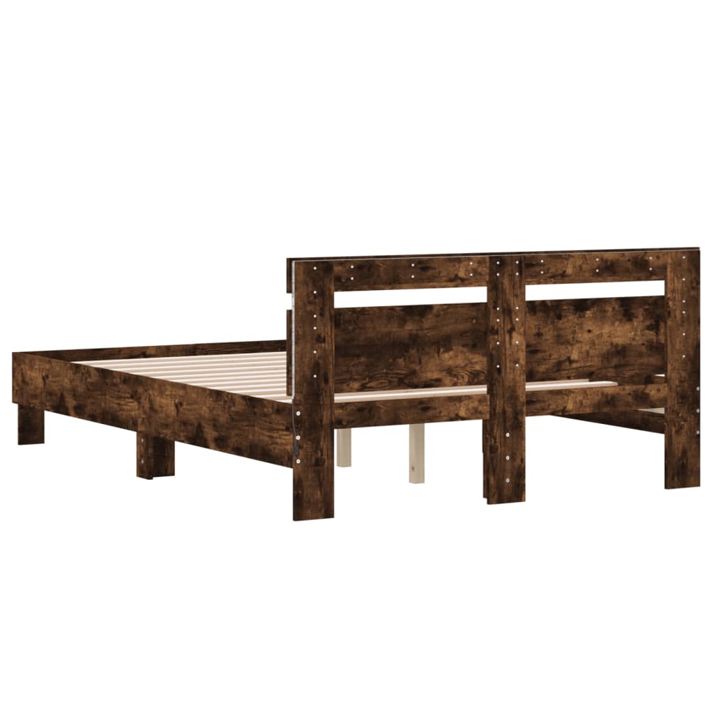 Bed Frame with LED without Mattress Smoked Oak 120x200 cm