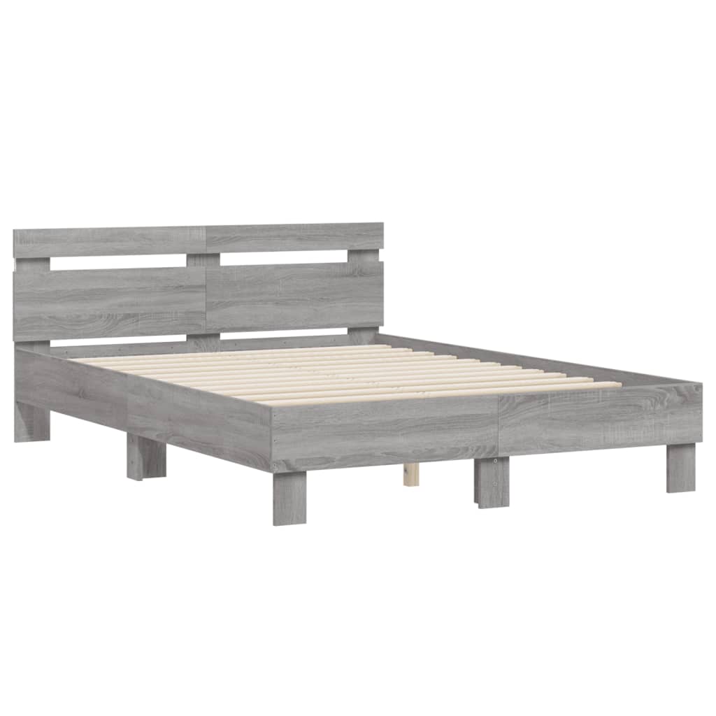 Bed Frame with LED without Mattress Grey Sonoma 120x200 cm
