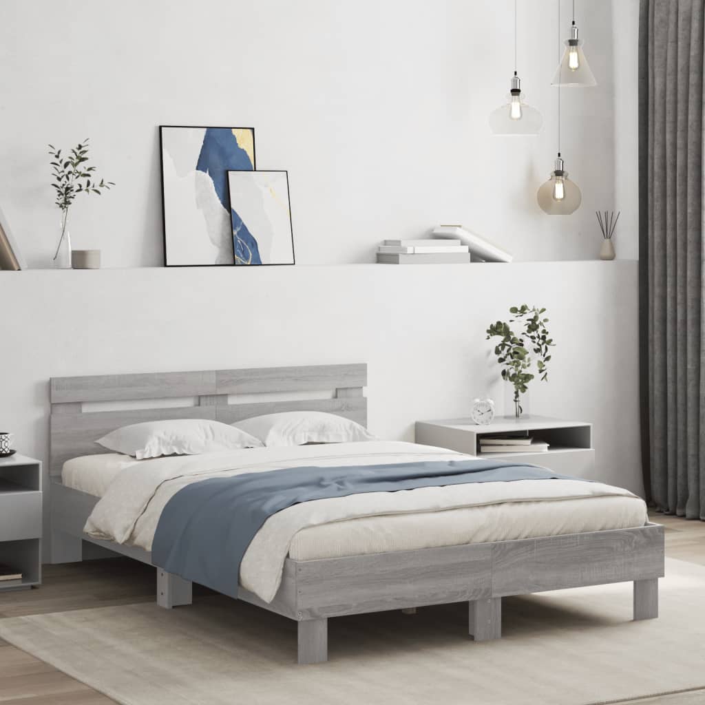 Bed Frame with LED without Mattress Grey Sonoma 120x200 cm