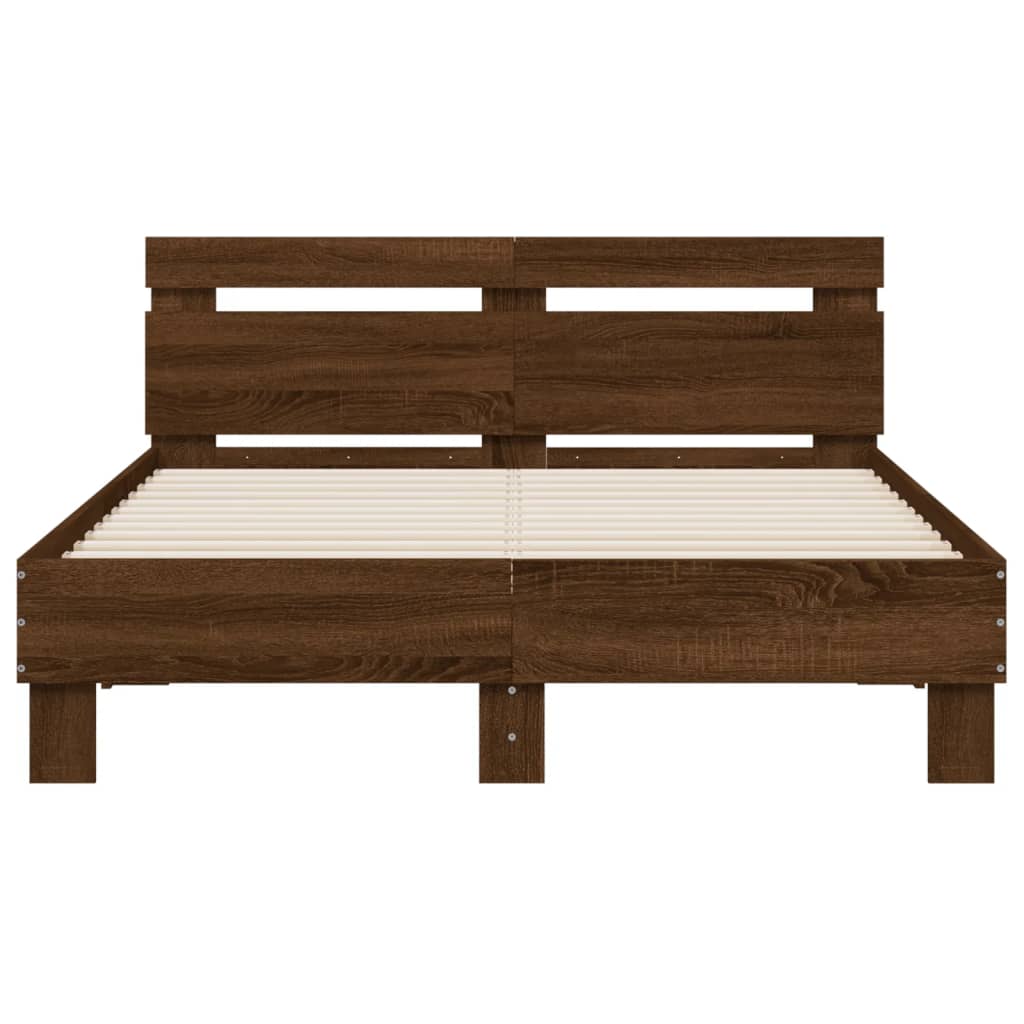 Bed Frame with LED without Mattress Brown Oak 120x200 cm