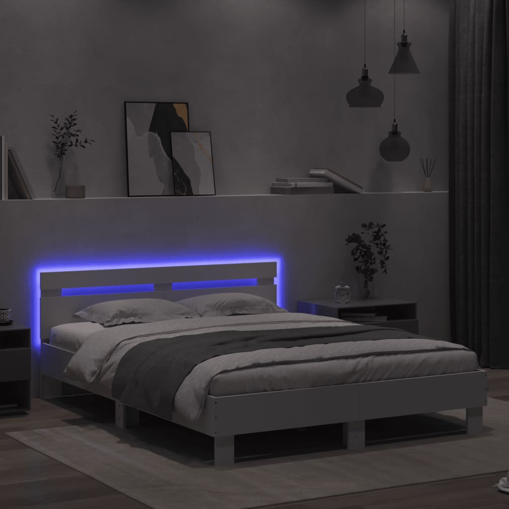 Bed Frame with LED without Mattress White 140x190 cm