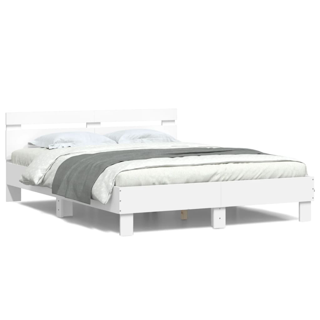 Bed Frame with LED without Mattress White 140x190 cm