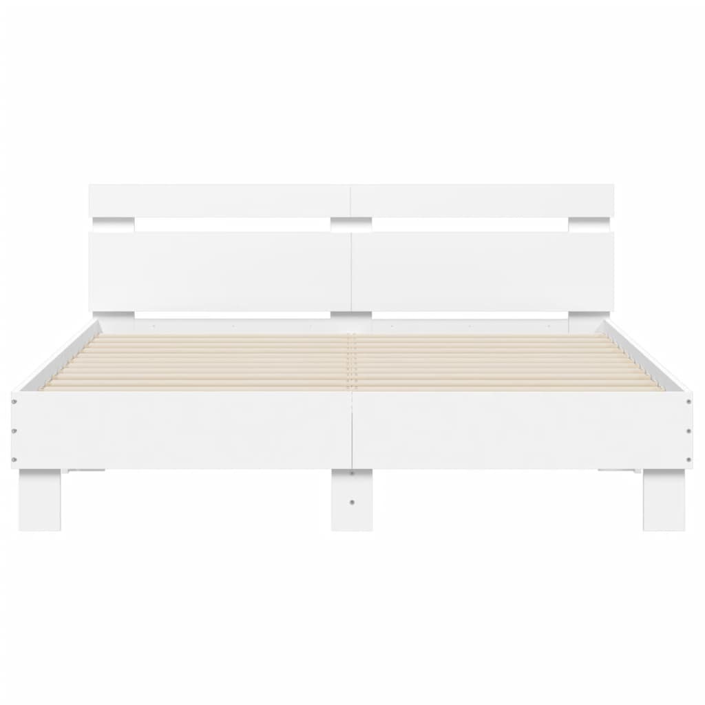 Bed Frame with LED without Mattress White 140x190 cm