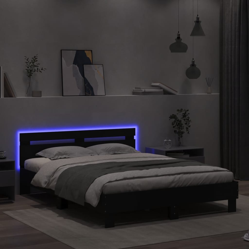 Bed Frame with LED without Mattress Black 140x190 cm
