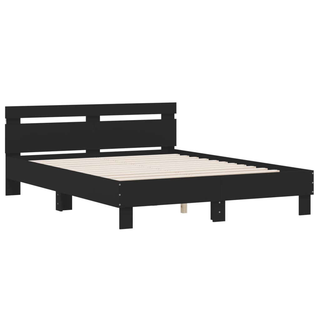 Bed Frame with LED without Mattress Black 140x190 cm