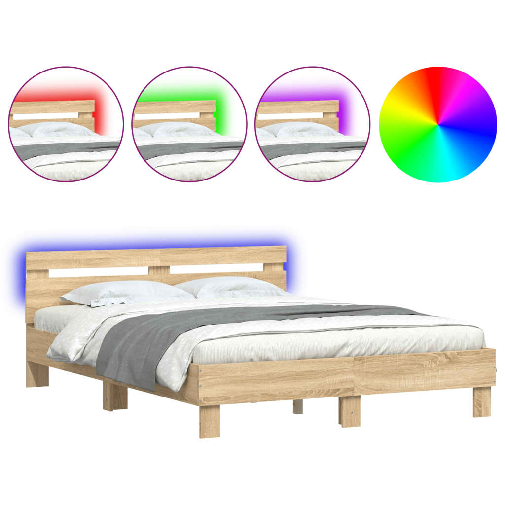 Bed Frame with LED without Mattress Sonoma Oak 140x190 cm
