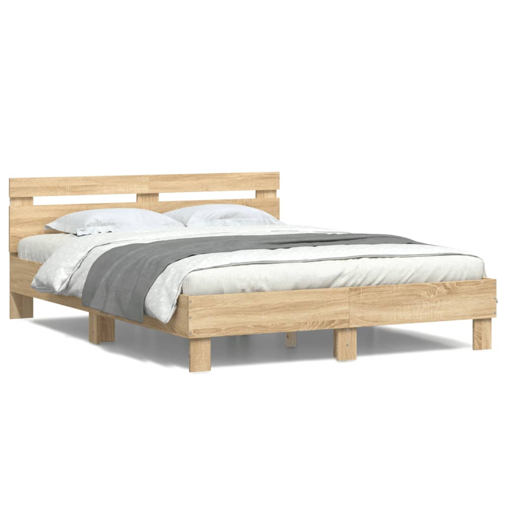 Bed Frame with LED without Mattress Sonoma Oak 140x190 cm