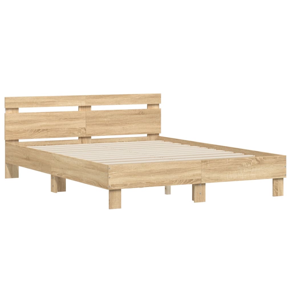 Bed Frame with LED without Mattress Sonoma Oak 140x190 cm