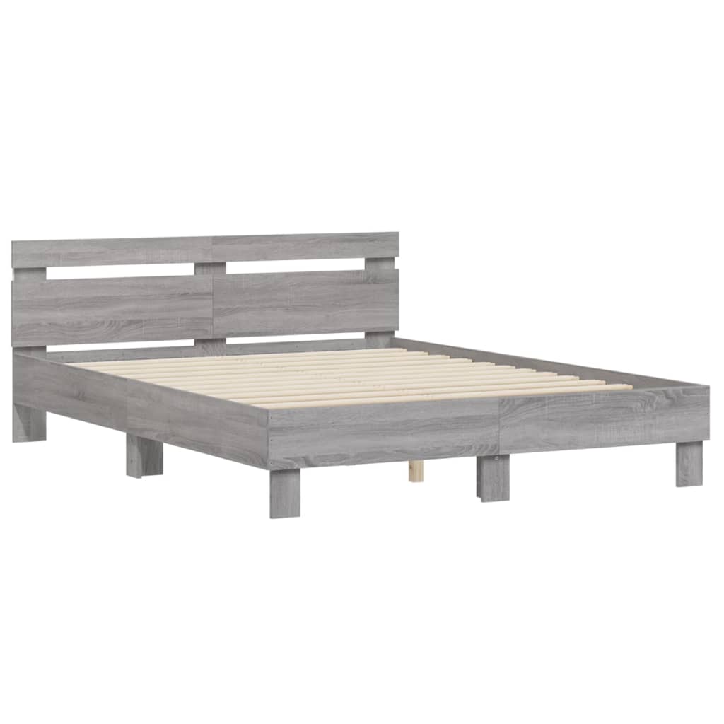 Bed Frame with LED without Mattress Grey Sonoma 140x190 cm