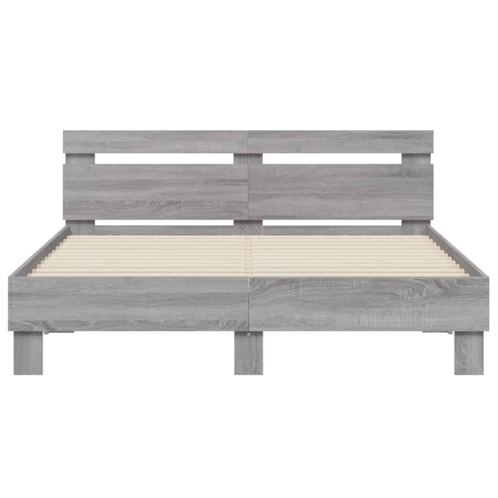 Bed Frame with LED without Mattress Grey Sonoma 140x190 cm