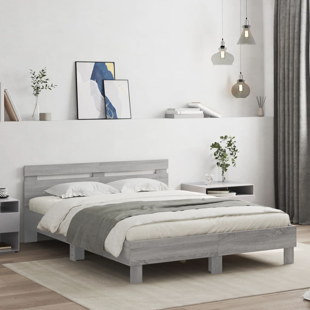 Bed Frame with LED without Mattress Grey Sonoma 140x190 cm