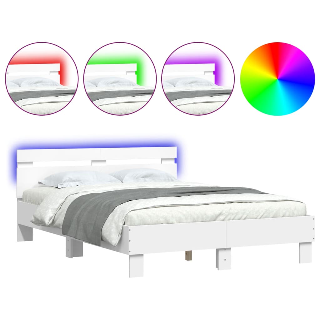 Bed Frame with LED without Mattress White 135x190 cm Double