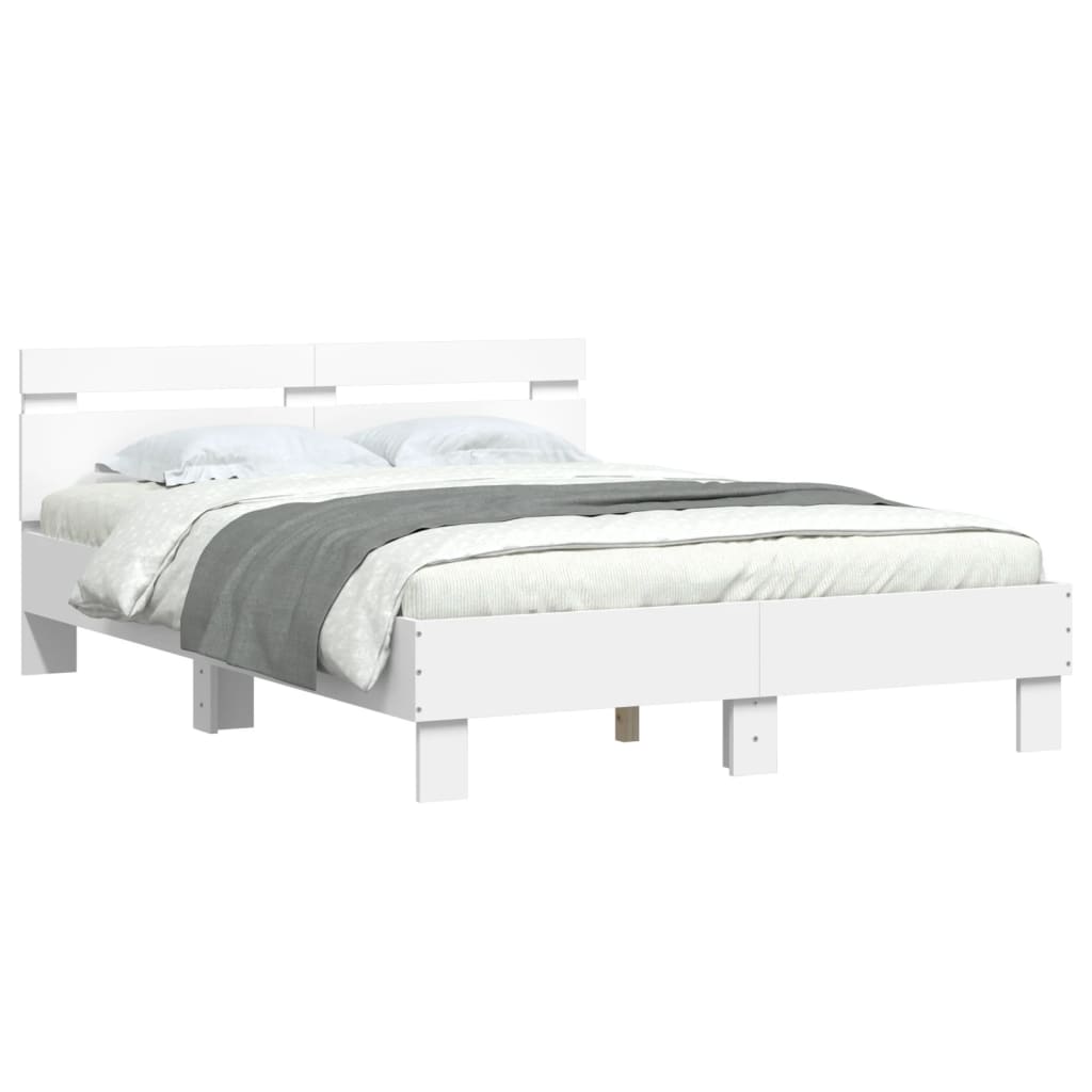 Bed Frame with LED without Mattress White 135x190 cm Double