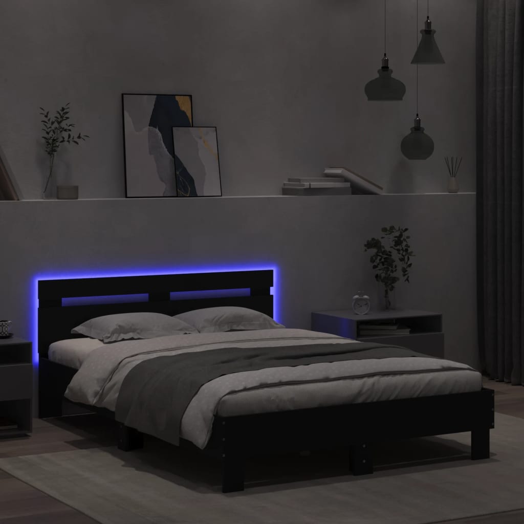 Bed Frame with LED without Mattress Black 135x190 cm Double