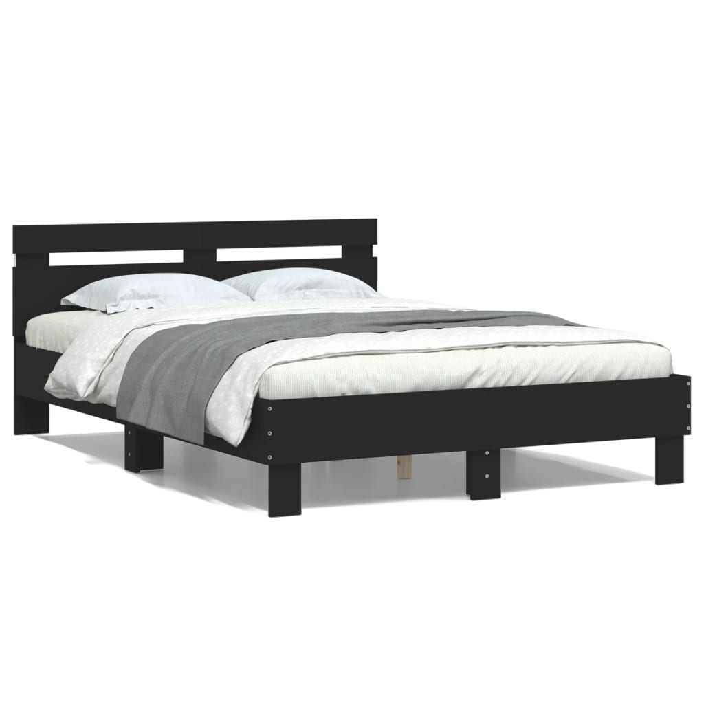 Bed Frame with LED without Mattress Black 135x190 cm Double